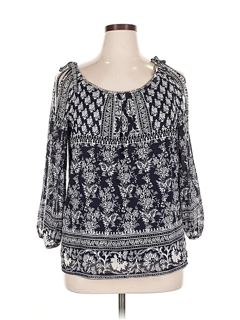 Pre-owned Inc International Concepts 3/4 Sleeve Blouse In Blue