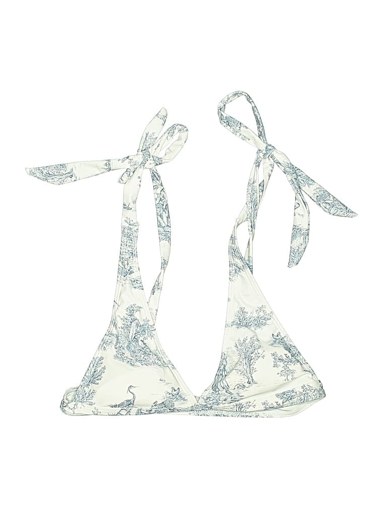 Pre-owned Cider Swimsuit Top Ivory Print Pattern Swimwear In White