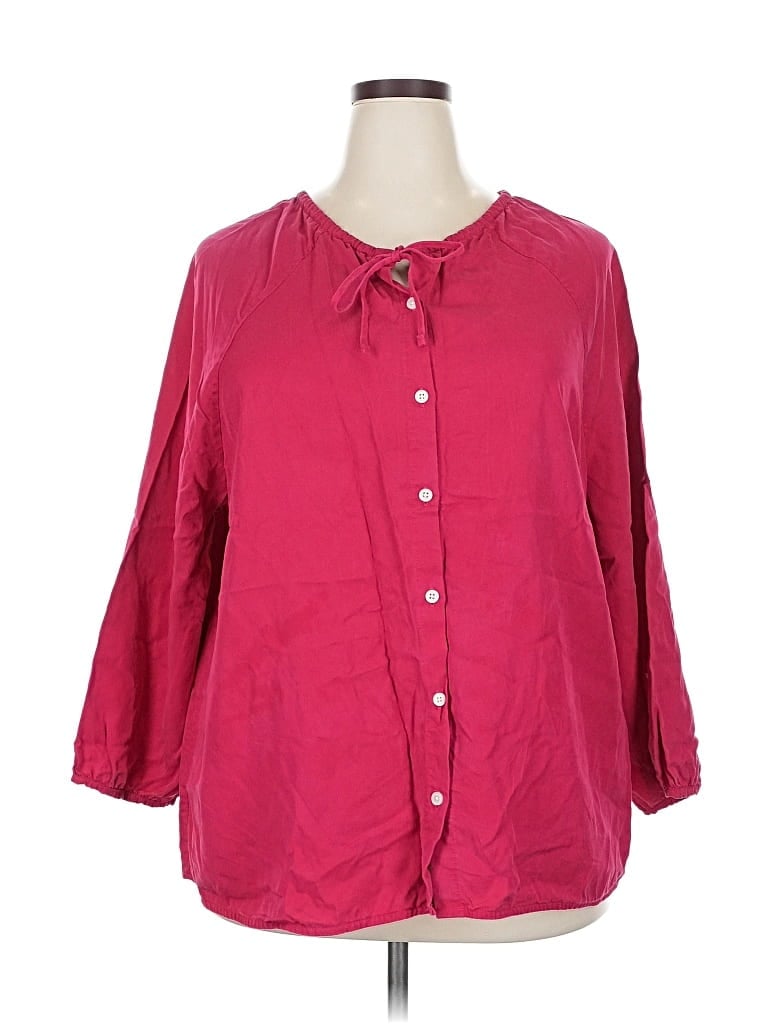 Pre-owned Everlane 3/4 Sleeve Button Down Shirt In Burgundy