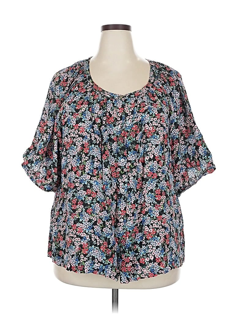 Pre-owned Karen Kane Short Sleeve Blouse In Blue