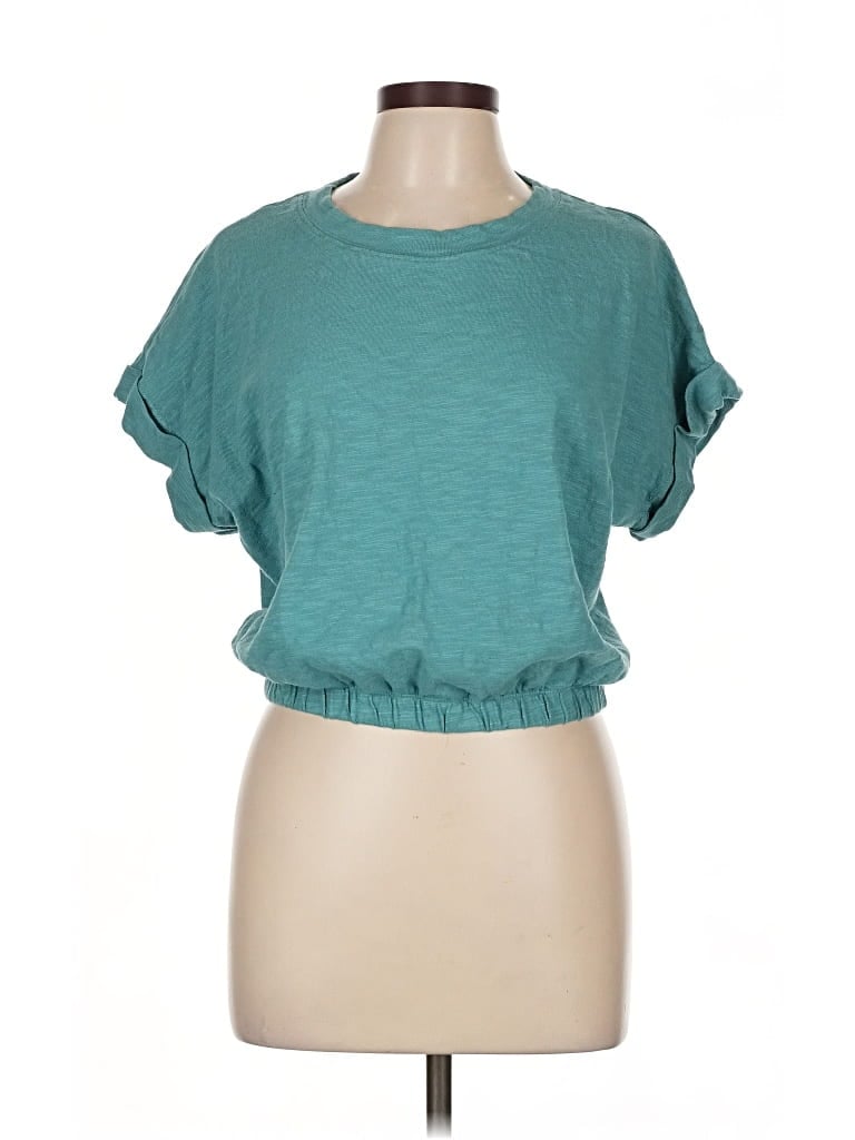 Pre-owned Ann Taylor Loft Outlet Short Sleeve Top Teal Keyhole Neckline Tops In Blue