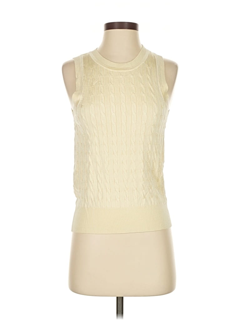 Pre-owned Elie Tahari Sleeveless Top Yellow High Neck Tops