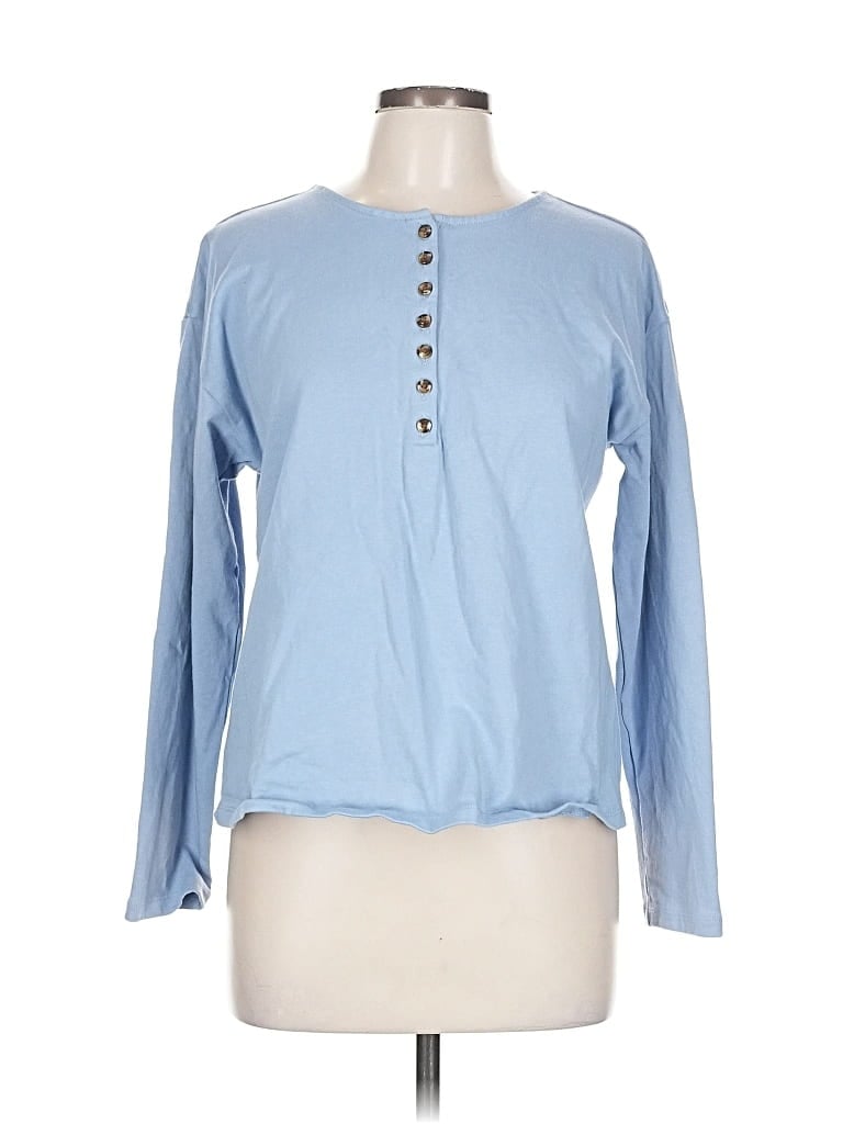 Pre-owned Ann Taylor Long Sleeve Henley Shirt In Blue