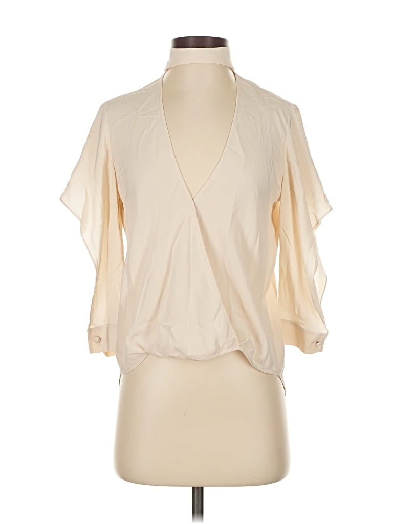 Pre-owned Michelle Mason 3/4 Sleeve Silk Top Ivory Plunge Neckline Tops In White