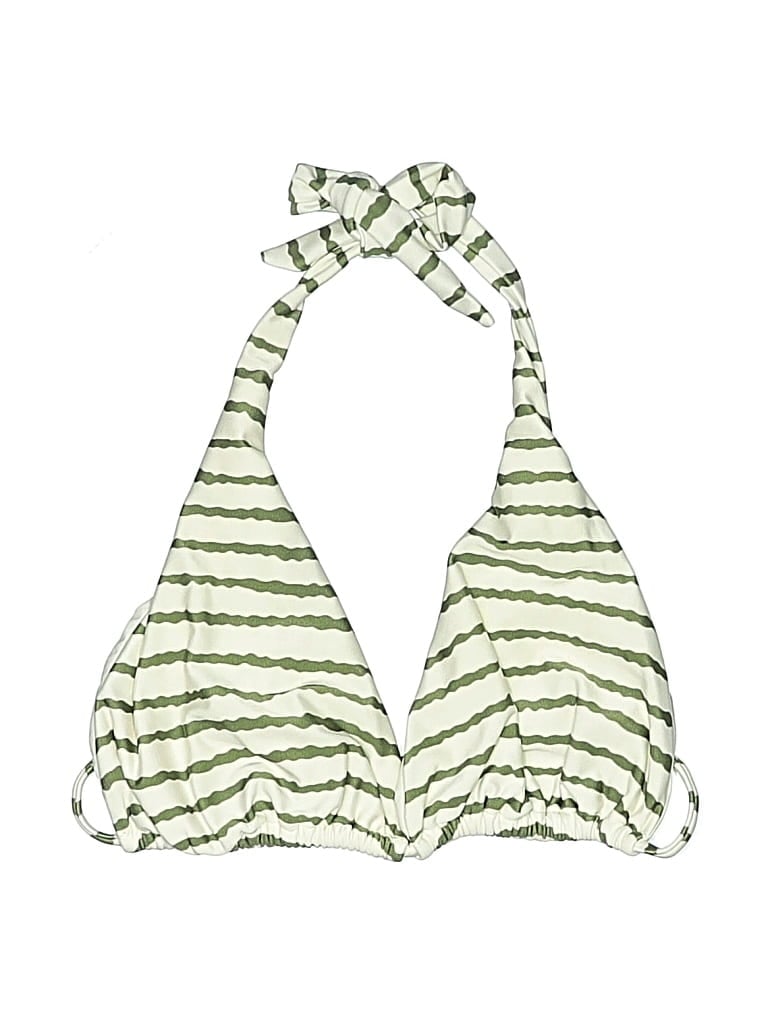 Pre-owned Vix By Paula Hermanny Swimsuit Top Ivory Stripes Pattern Swimwear In White