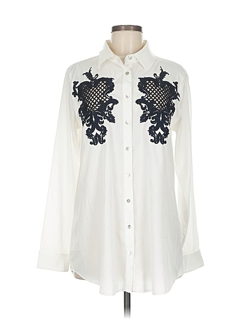Pre-owned Soft Surroundings Long Sleeve Blouse In White