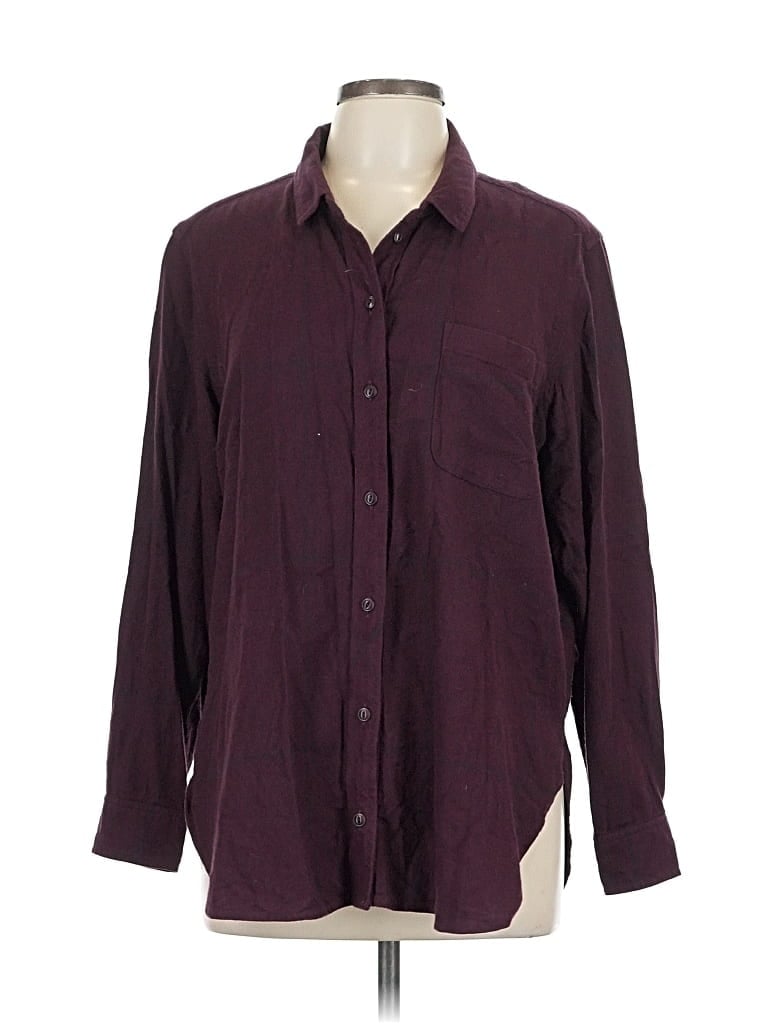 Pre-owned Athleta Long Sleeve Button Down Shirt In Burgundy