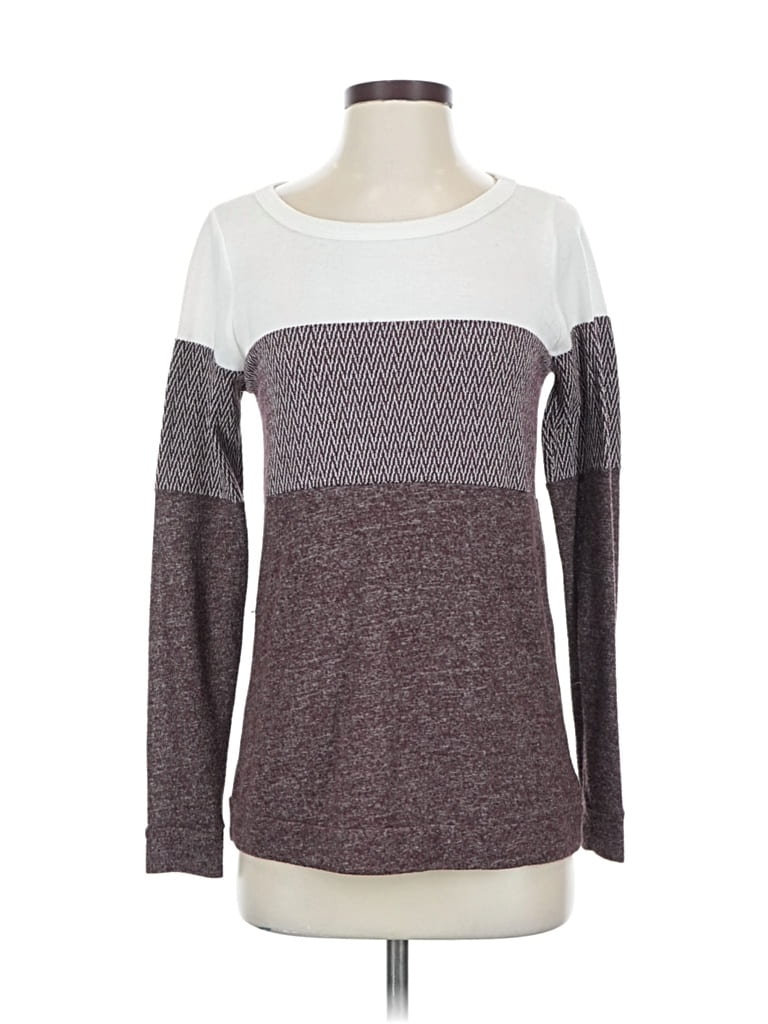 Pre-owned Pink Clover Long Sleeve Top Burgundy Crew Neck Tops