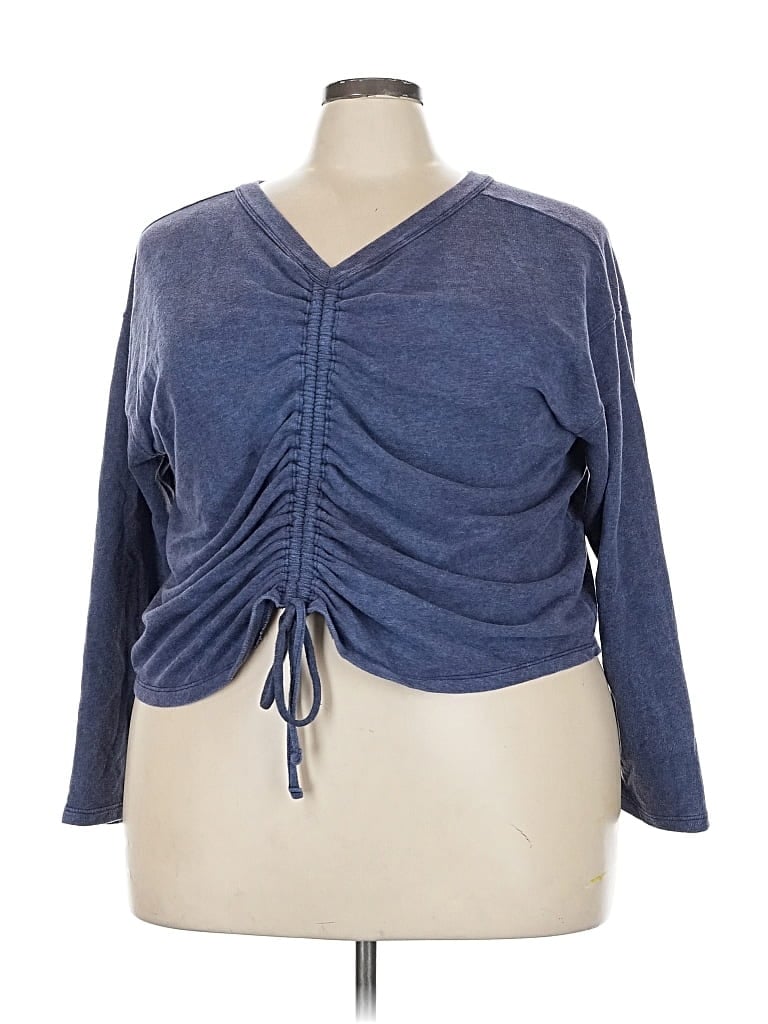 Pre-owned Livi Long Sleeve Top Blue Plunge Neckline Tops