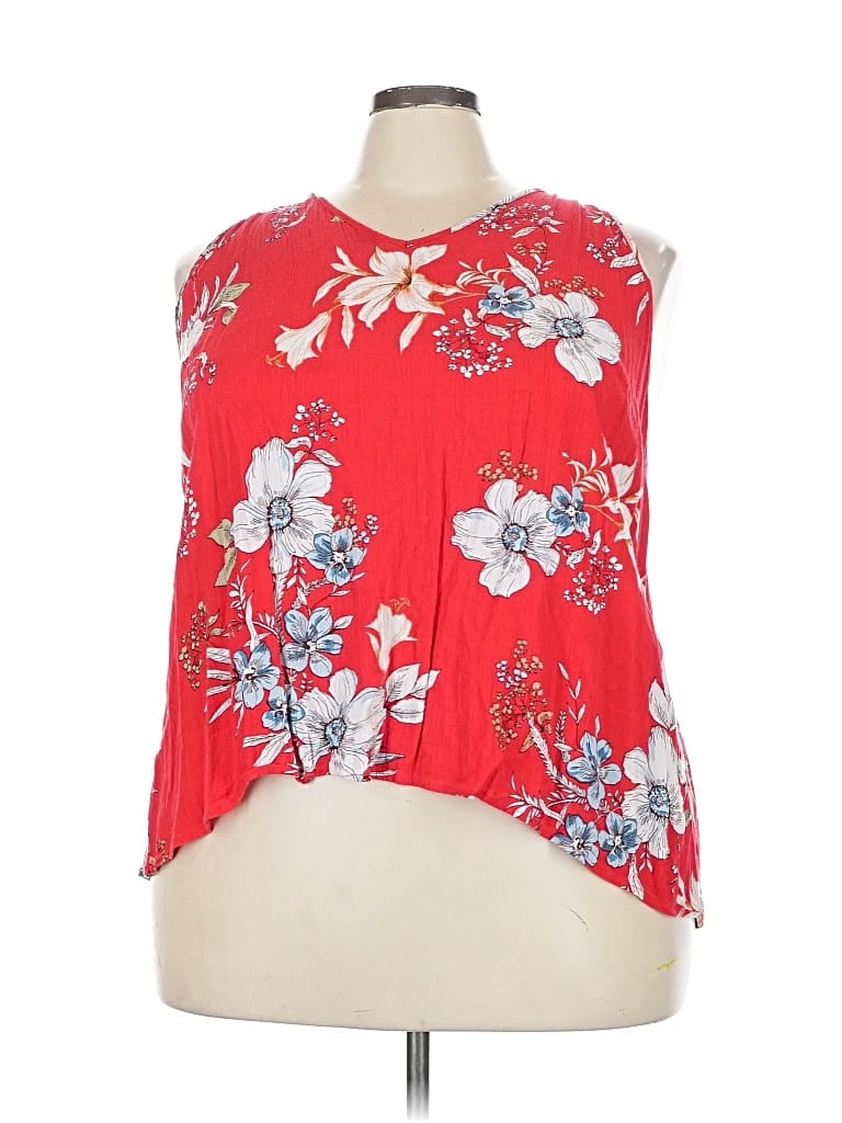 Pre-owned French Grey Tank Top Red Floral Pattern Tops