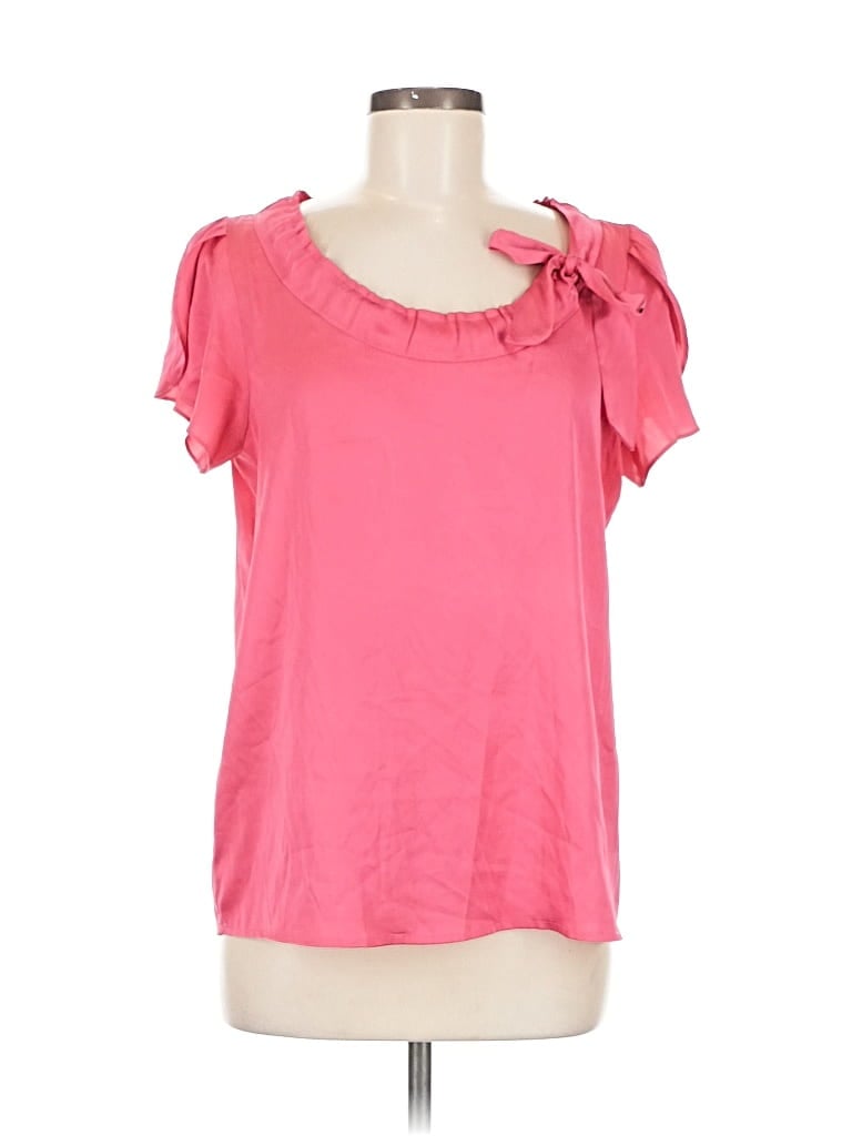 Pre-owned Ann Taylor Loft Outlet Short Sleeve Top Pink Ruffles Neckline Tops