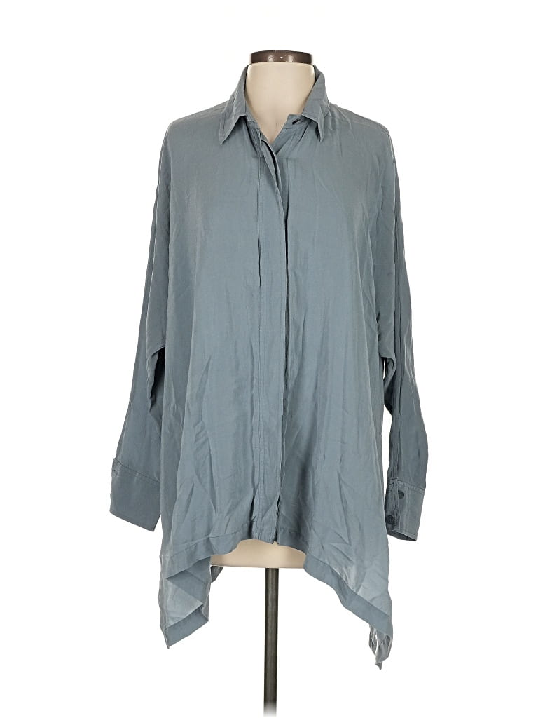 Pre-owned Eileen Fisher 3/4 Sleeve Silk Top Gray Cowl Neck Tops