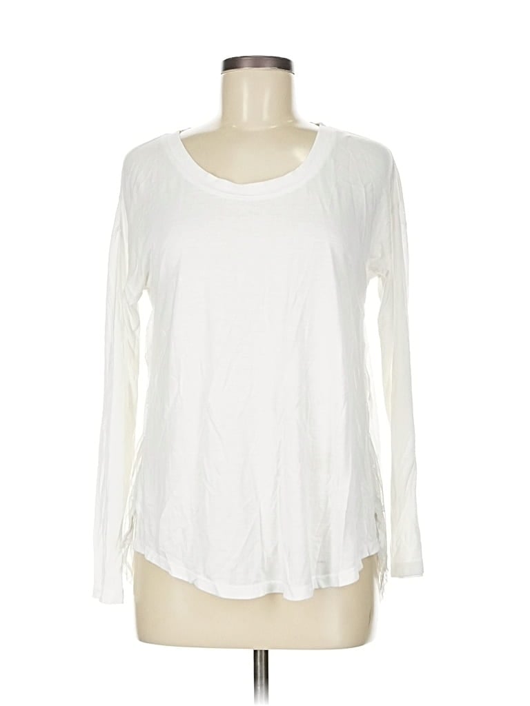 Pre-owned Chan Luu Long Sleeve Top White Scoop Neck Tops