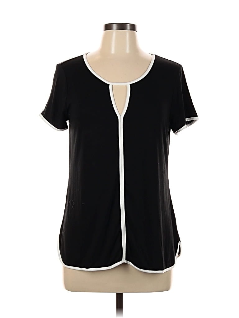 Pre-owned Cable & Gauge Short Sleeve Blouse In Black