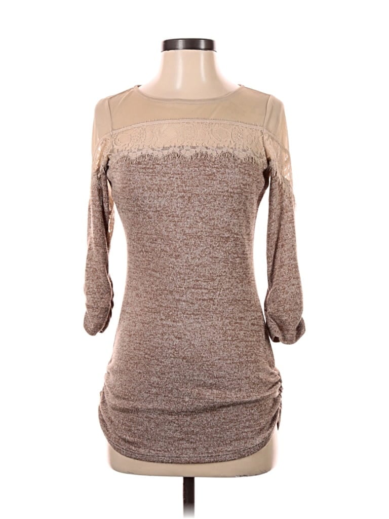 Pre-owned Heart Soul 3/4 Sleeve Top Brown Cold Shoulder Neckline Tops