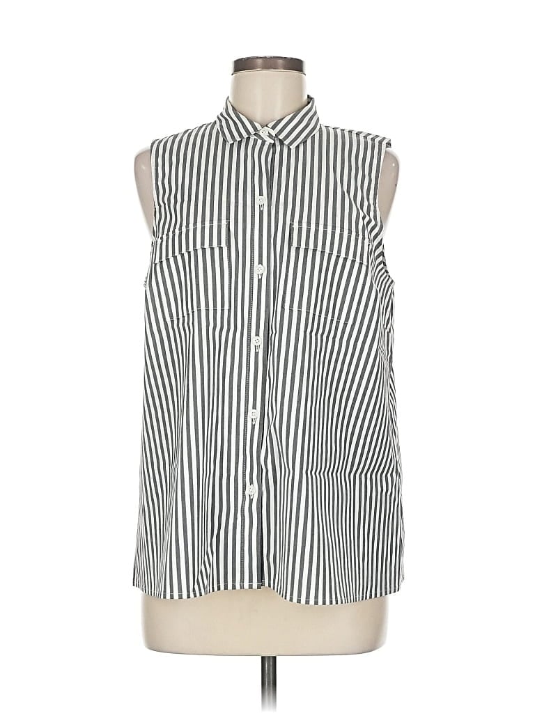 Pre-owned Jjill Sleeveless Button Down Shirt In White