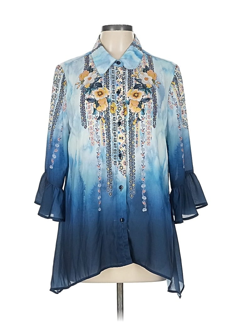 Pre-owned One World 3/4 Sleeve Blouse In Blue