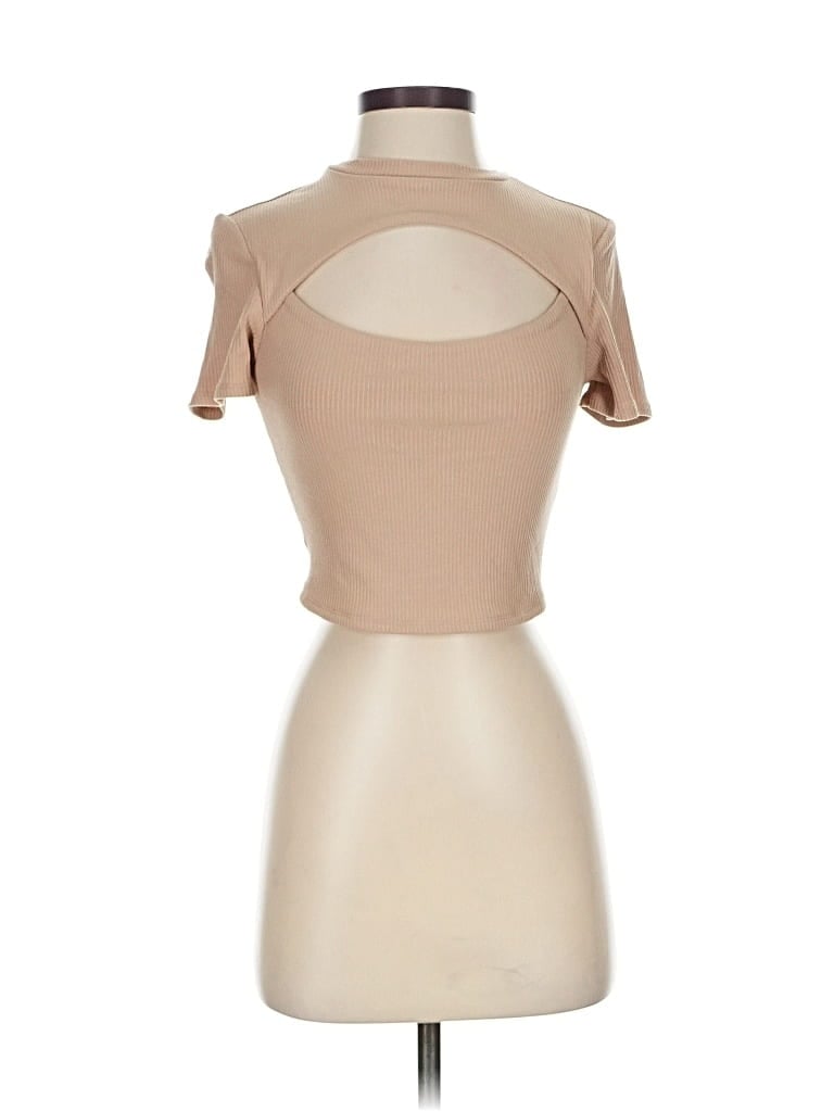 Assorted Brands Short Sleeve Top Tan Keyhole Neckline Tops In Neutral