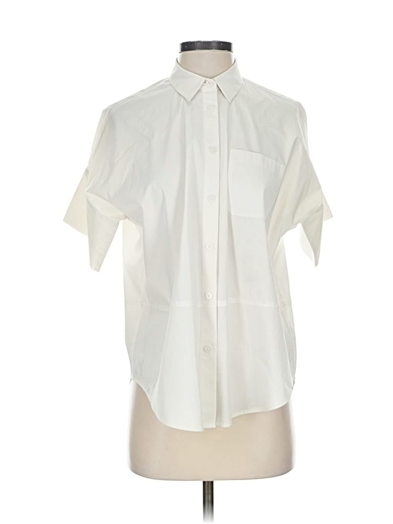 Pre-owned Athleta Short Sleeve Button Down Shirt In White