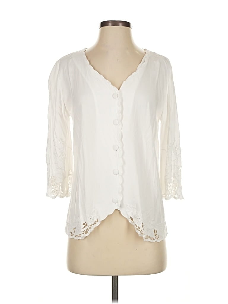 Pre-owned Soft Surroundings 3/4 Sleeve Blouse In White