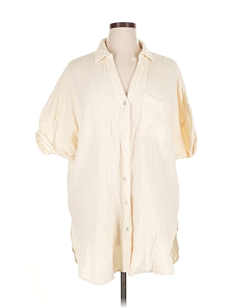 Pre-owned L*space 3/4 Sleeve Button Down Shirt In White