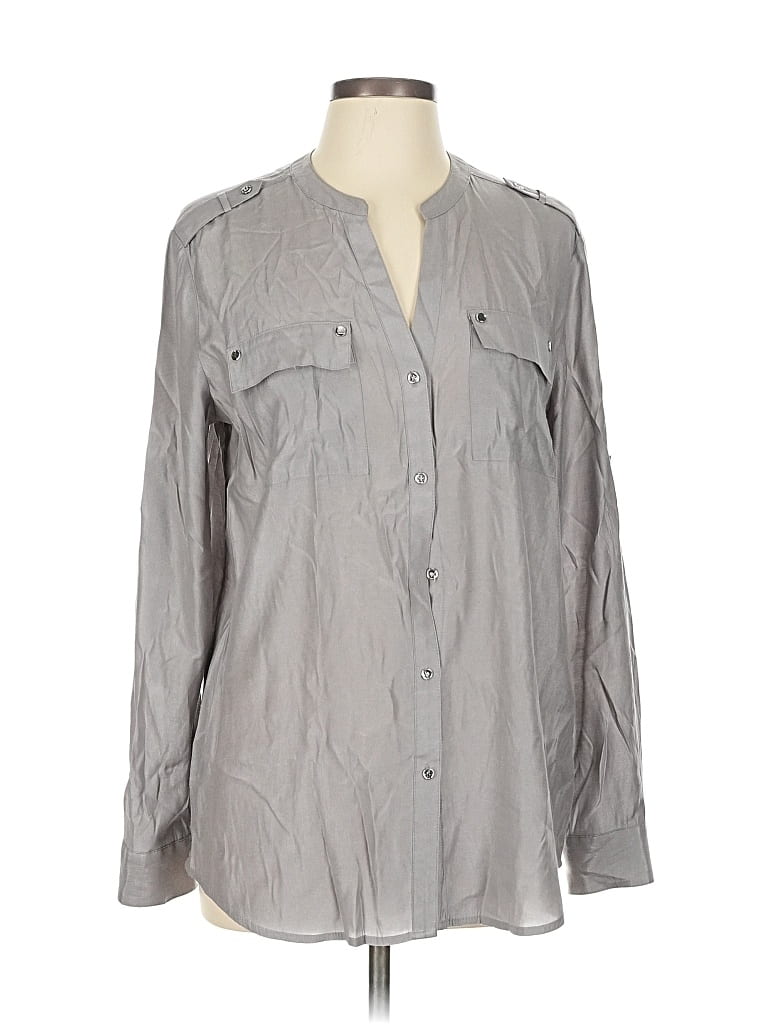 Pre-owned Charter Club Long Sleeve Blouse In Gray
