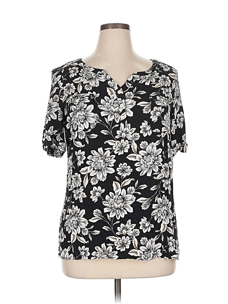 Pre-owned Croft & Barrow Short Sleeve Blouse In Black