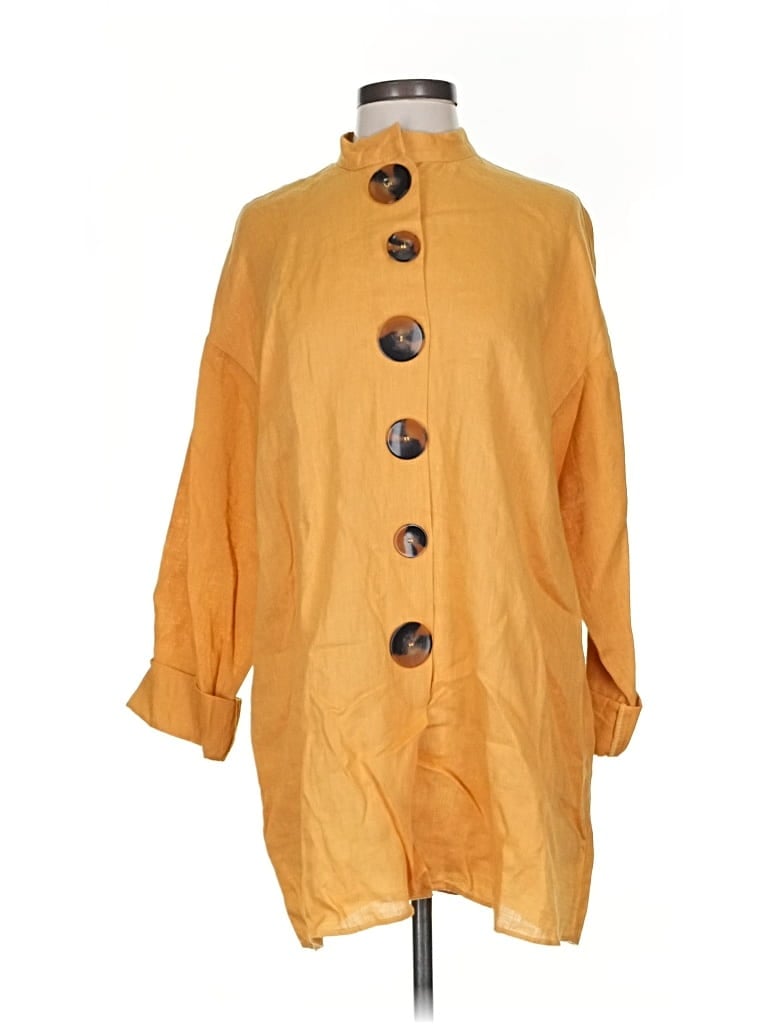 Zara 3/4 Sleeve Button Down Shirt In Gold