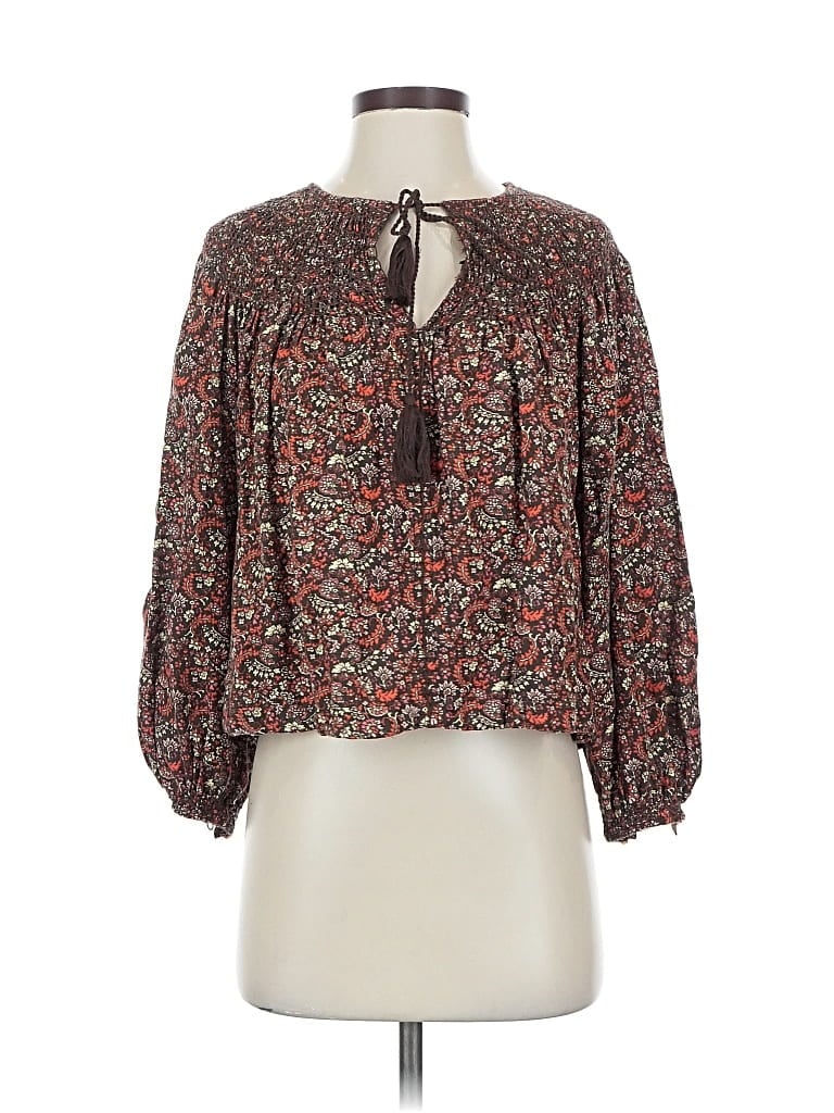 Pre-owned Lucky Brand 3/4 Sleeve Blouse In Brown