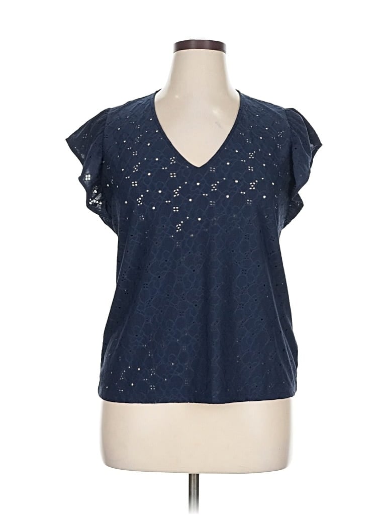 Pre-owned Michael Michael Kors Short Sleeve Top Blue Stars Pattern V Neck Tops