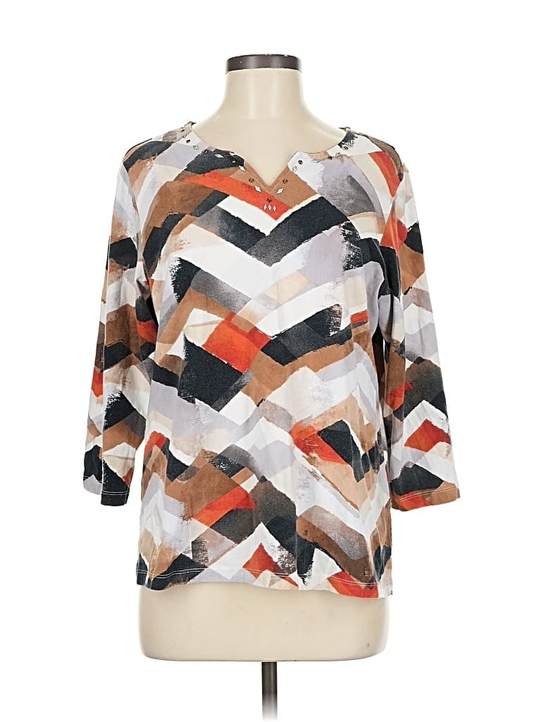 Pre-owned Alfred Dunner 3/4 Sleeve Blouse In Brown