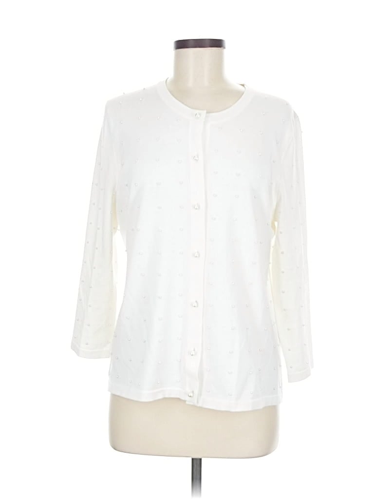 Pre-owned Karl Lagerfeld Cardigan Sweater In White