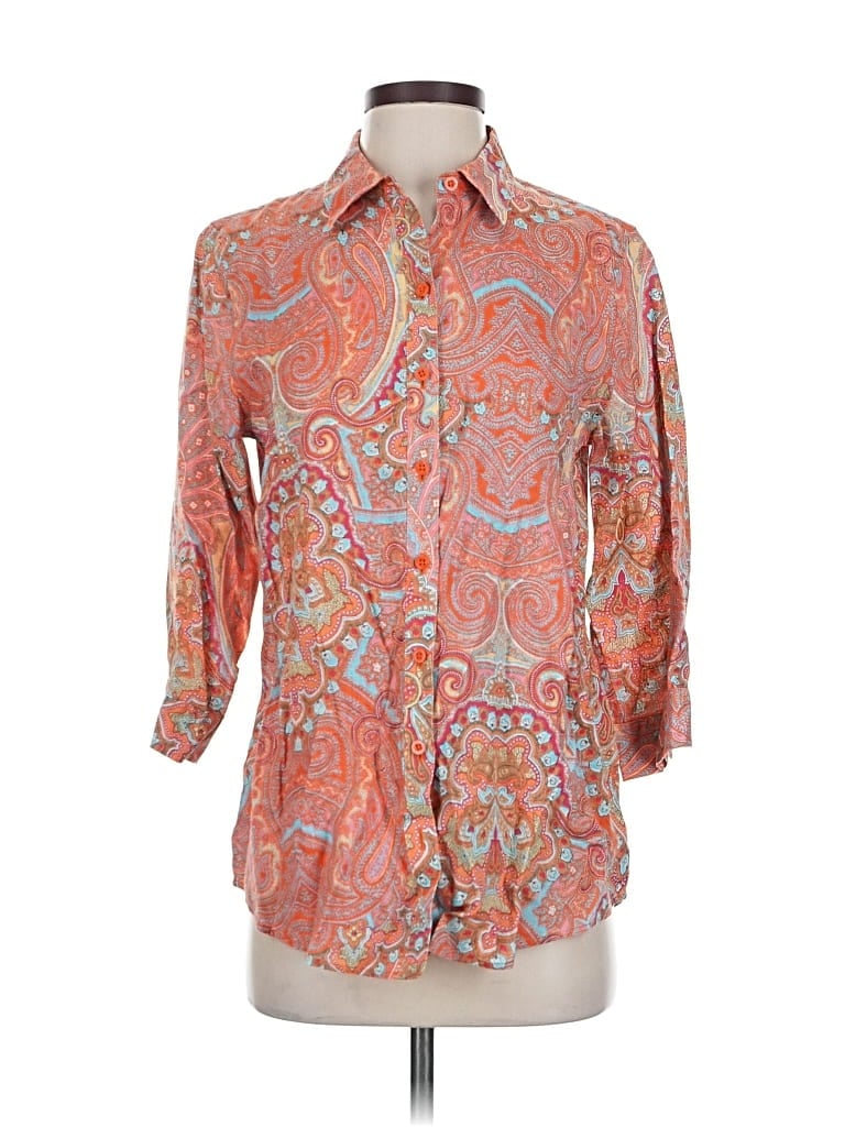Pre-owned Chico's 3/4 Sleeve Button Down Shirt In Orange