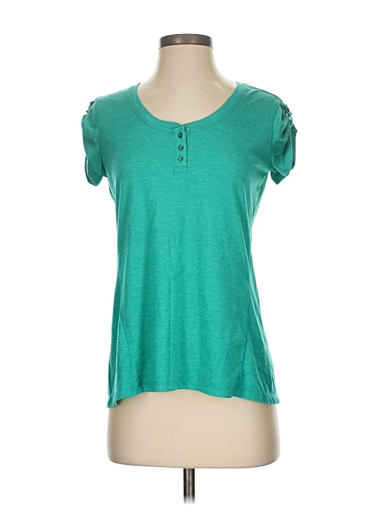 Pre-owned Rei Short Sleeve Top Teal Scoop Neck Tops In Blue