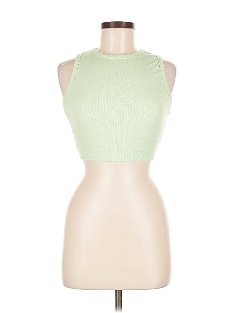 Pre-owned Unbranded Tank Top Green Solid Pattern High Neck Tops