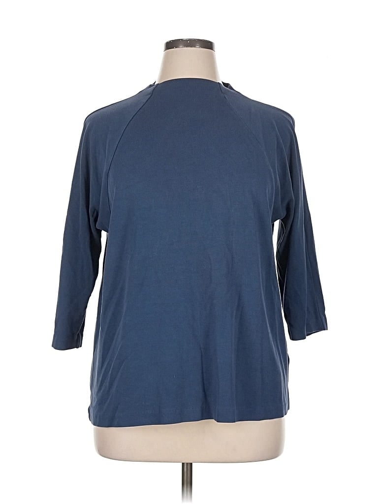 Pre-owned Jjill 3/4 Sleeve Top Blue Mock Neckline Tops