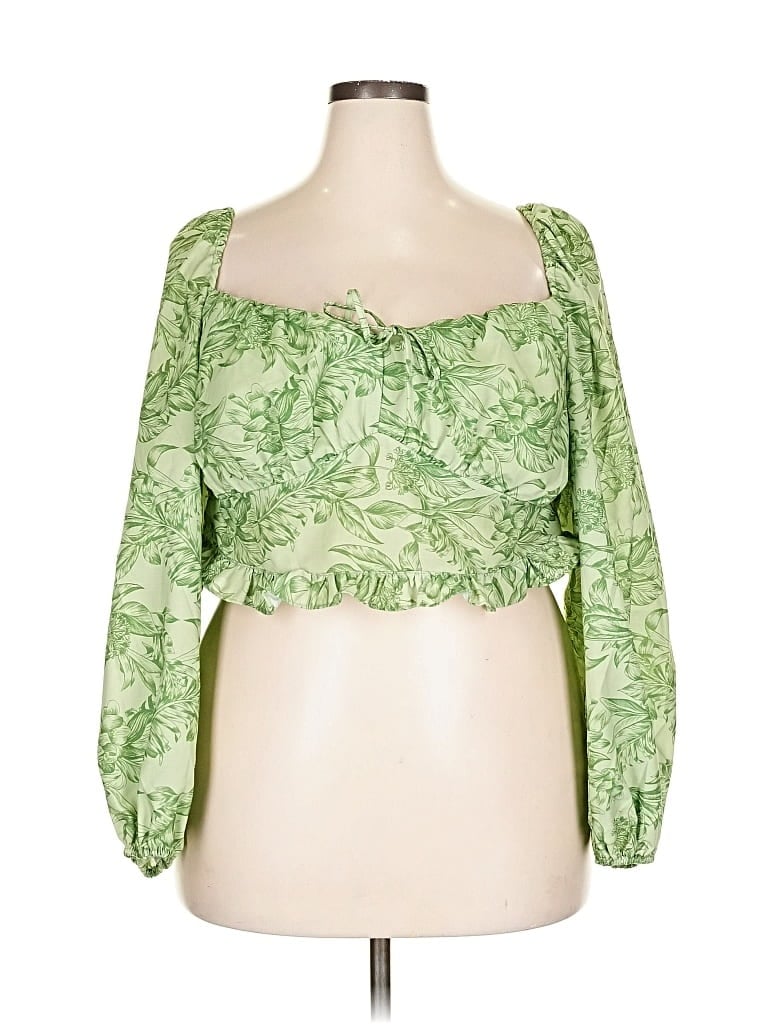 Pre-owned Eloquii 3/4 Sleeve Blouse In Green