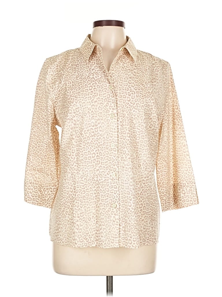 Pre-owned Chico's 3/4 Sleeve Button Down Shirt In Brown