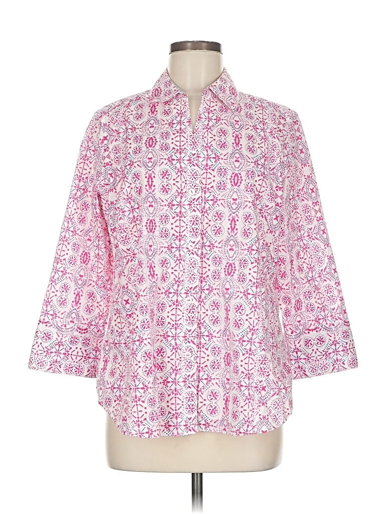 Pre-owned Foxcroft 3/4 Sleeve Button Down Shirt In Pink