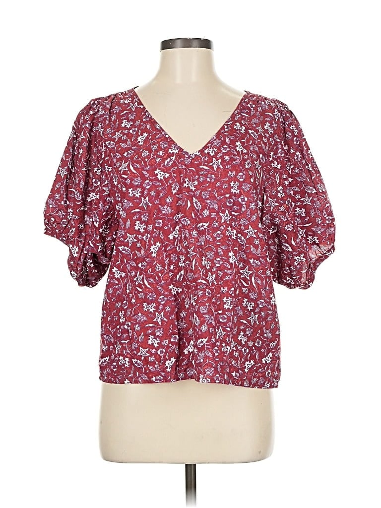 Pre-owned Madewell Short Sleeve Blouse In Burgundy