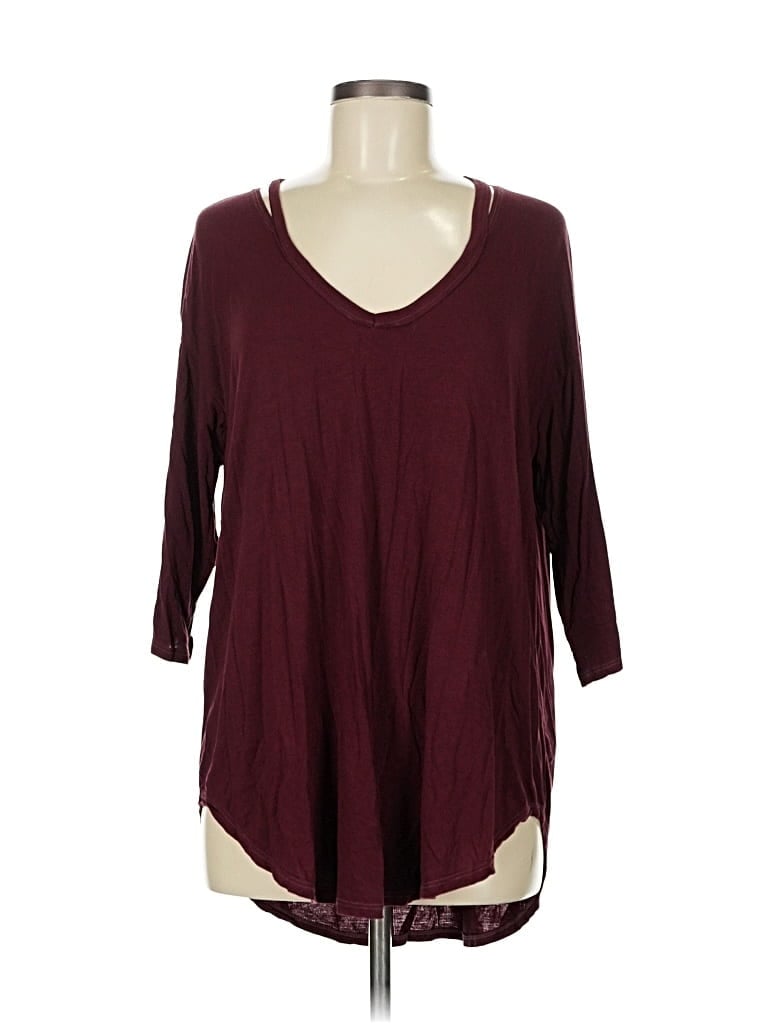 Pre-owned Michael Stars 3/4 Sleeve T-shirt In Burgundy