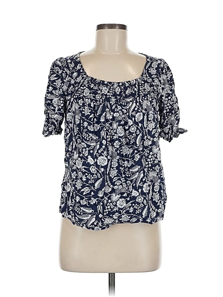 Pre-owned Lucky Brand Short Sleeve Blouse In Blue