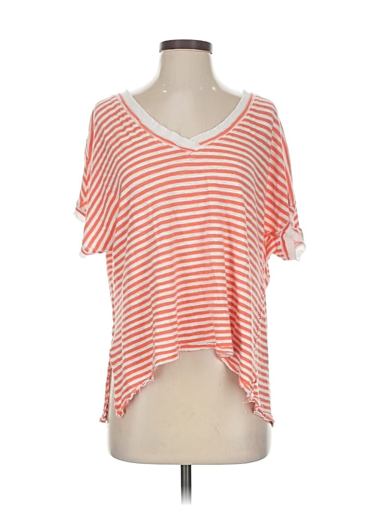 Pre-owned We The Free Short Sleeve Top Orange V Neck Tops