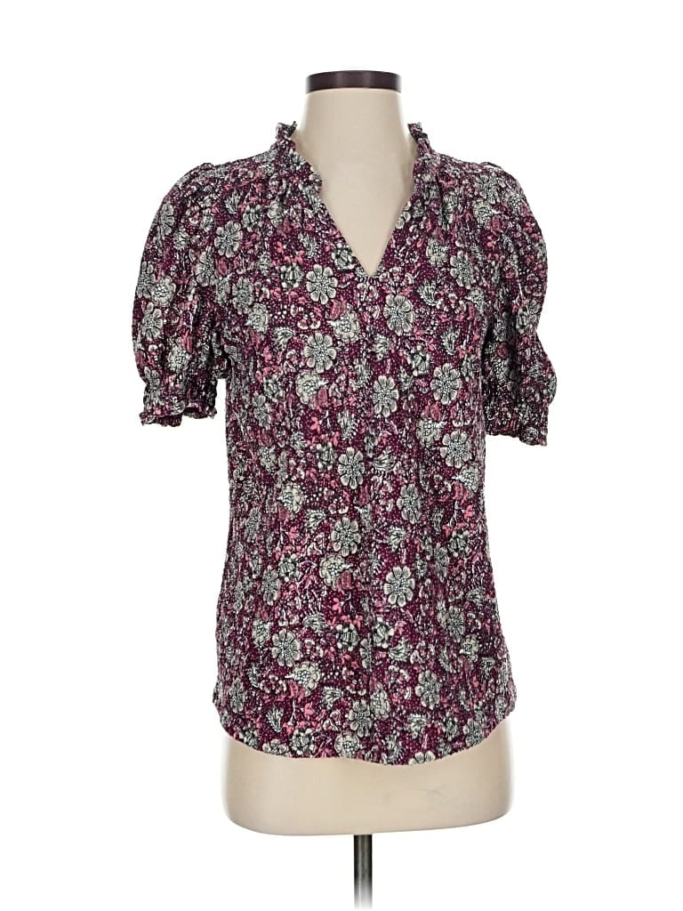 Pre-owned Ann Taylor Loft Short Sleeve Blouse In Burgundy