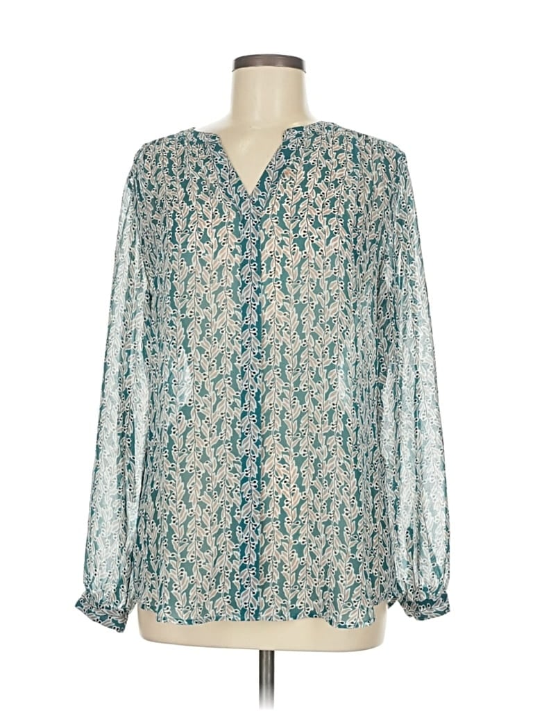 Pre-owned Ann Taylor Loft Outlet Long Sleeve Blouse In Blue