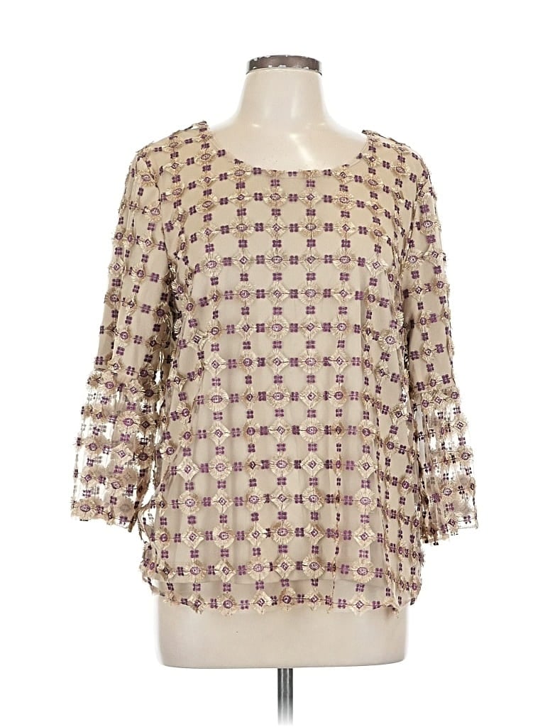 Pre-owned Calvin Klein 3/4 Sleeve Blouse In Brown