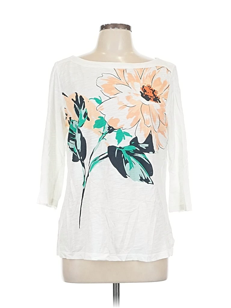 Pre-owned Ann Taylor Loft Outlet 3/4 Sleeve Top White Boatneck Tops