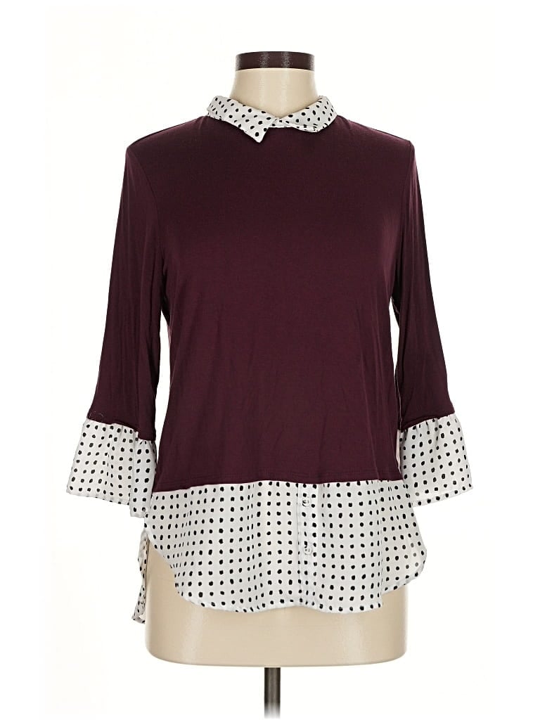 Pre-owned Elle 3/4 Sleeve Blouse In Burgundy