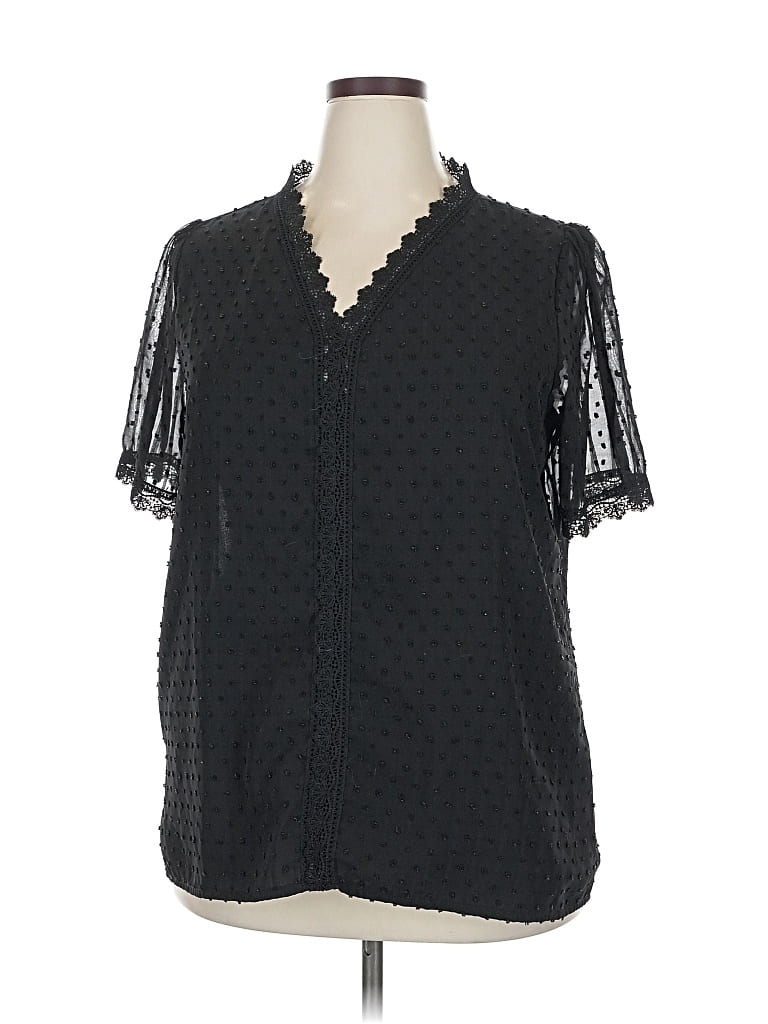 Pre-owned Grace Karin Short Sleeve Blouse In Black