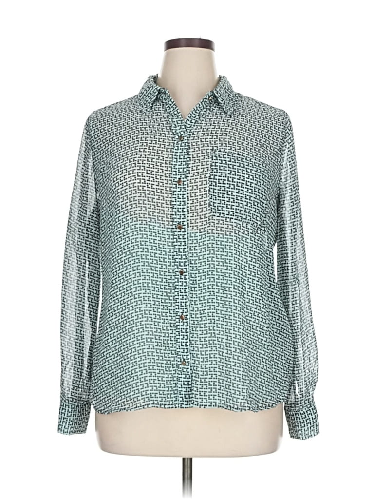 Pre-owned Liz Claiborne Long Sleeve Blouse In Blue